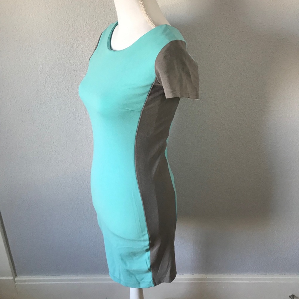 Reserved Blue and Gray Fitted Short Sleeve Dress